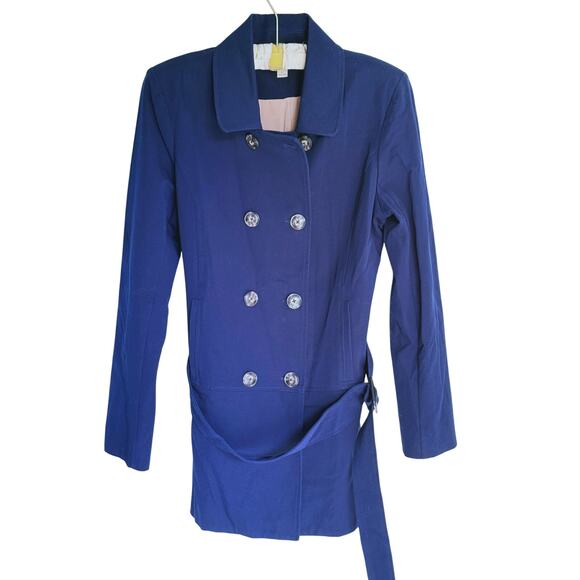 41 Hawthorn Crue Double Breasted Belted Trench PeaCoat Jacket Navy Blue Large - Picture 3 of 12